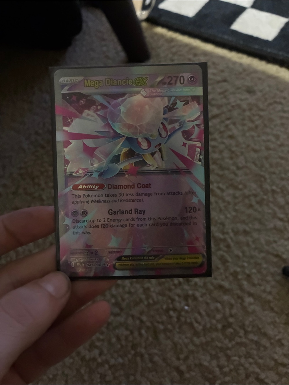 Mega Diancie EX Collectible Holographic Card - Pink/White